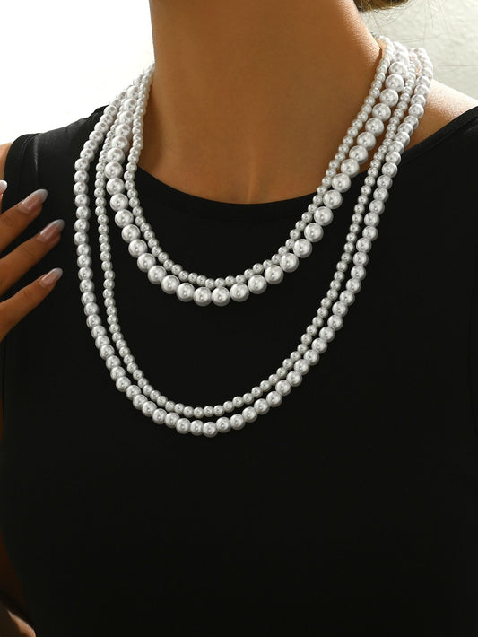 Elegant Multi-Layer Pearl Beaded Necklace