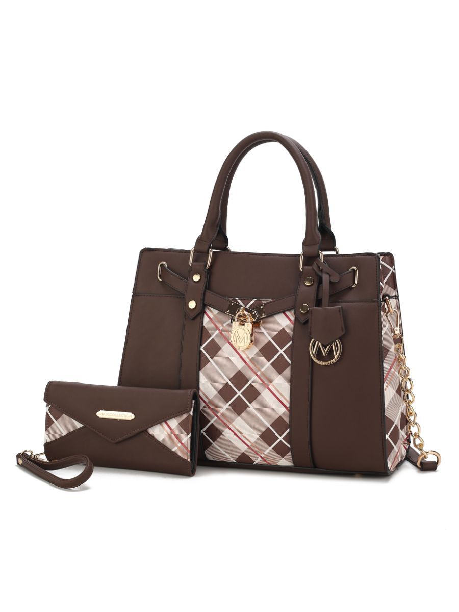 MKF Collection Christine Vegan Leather Plaid Satchel Bag with Wallet