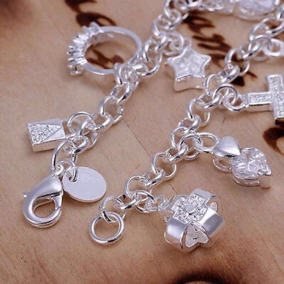 925 Sterling silver plated charm pendant bracelet