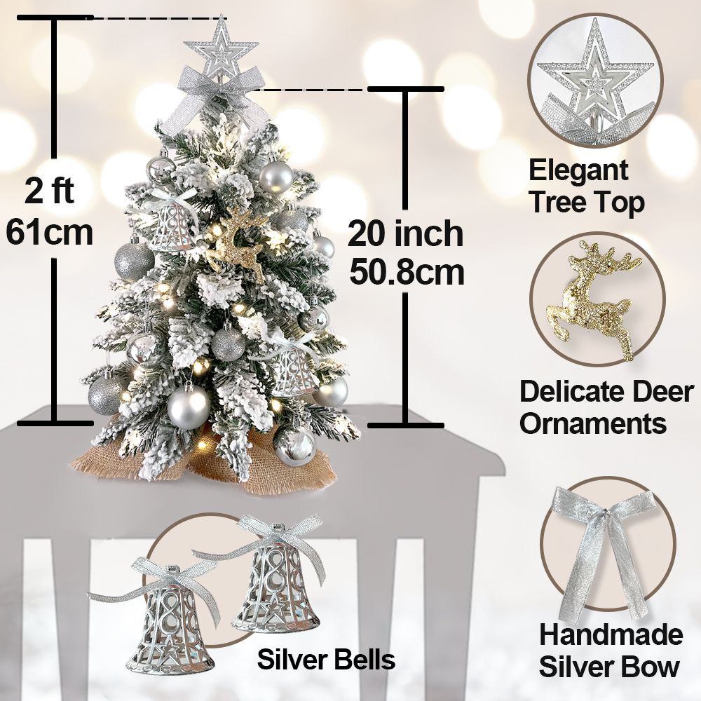 Mini Tabletop Christmas Tree with Lights and Flocked Snow