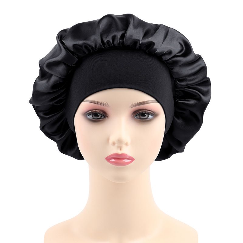 Elastic wide edge polyester nightcap, solid color women's hair care cap, hair styling cap, bonnet