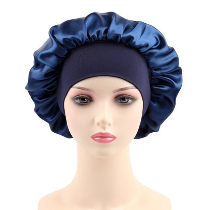 Elastic wide edge polyester nightcap, solid color women's hair care cap, hair styling cap, bonnet