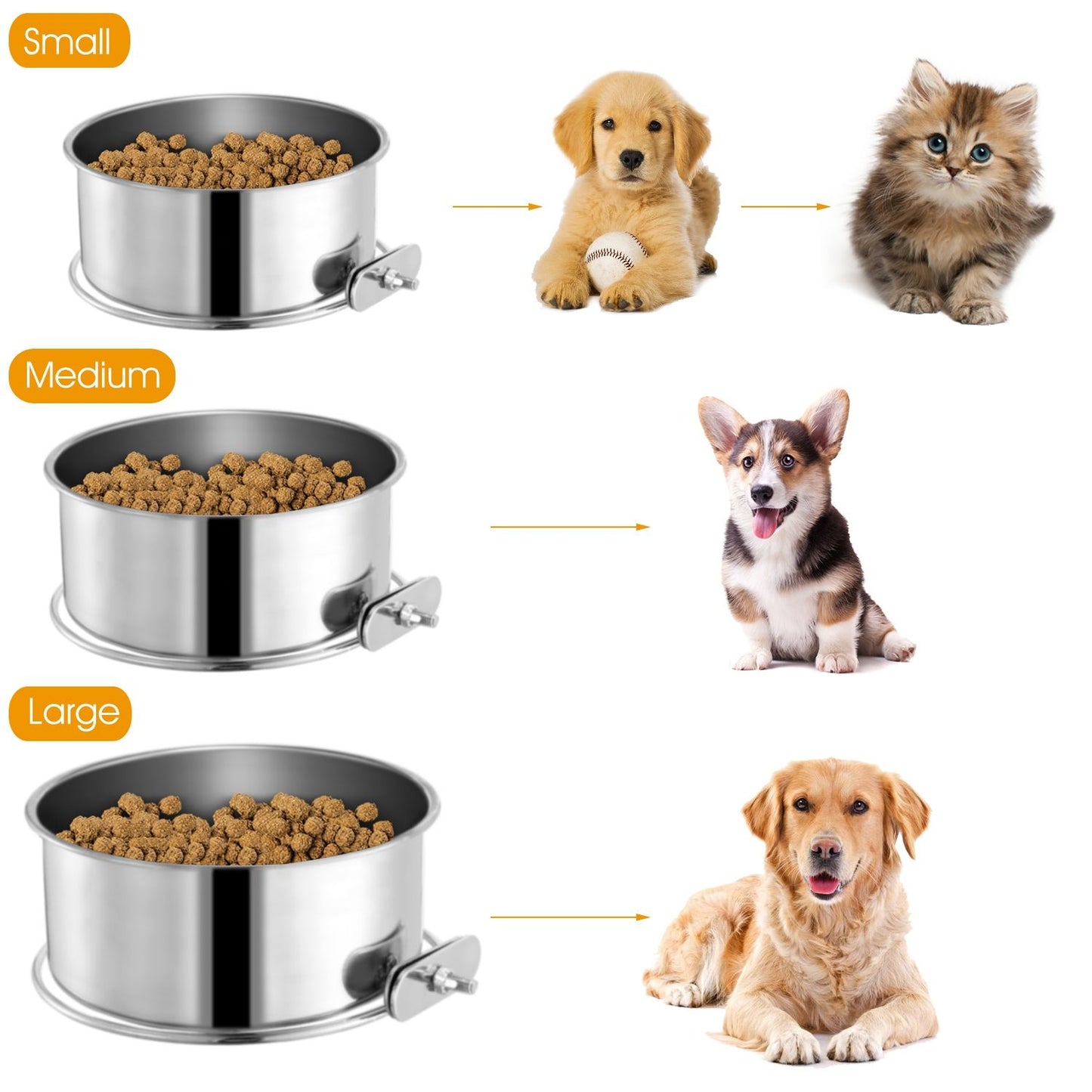 Stainless Steel Dog Bowl with Clamp Holder for Pet Cage