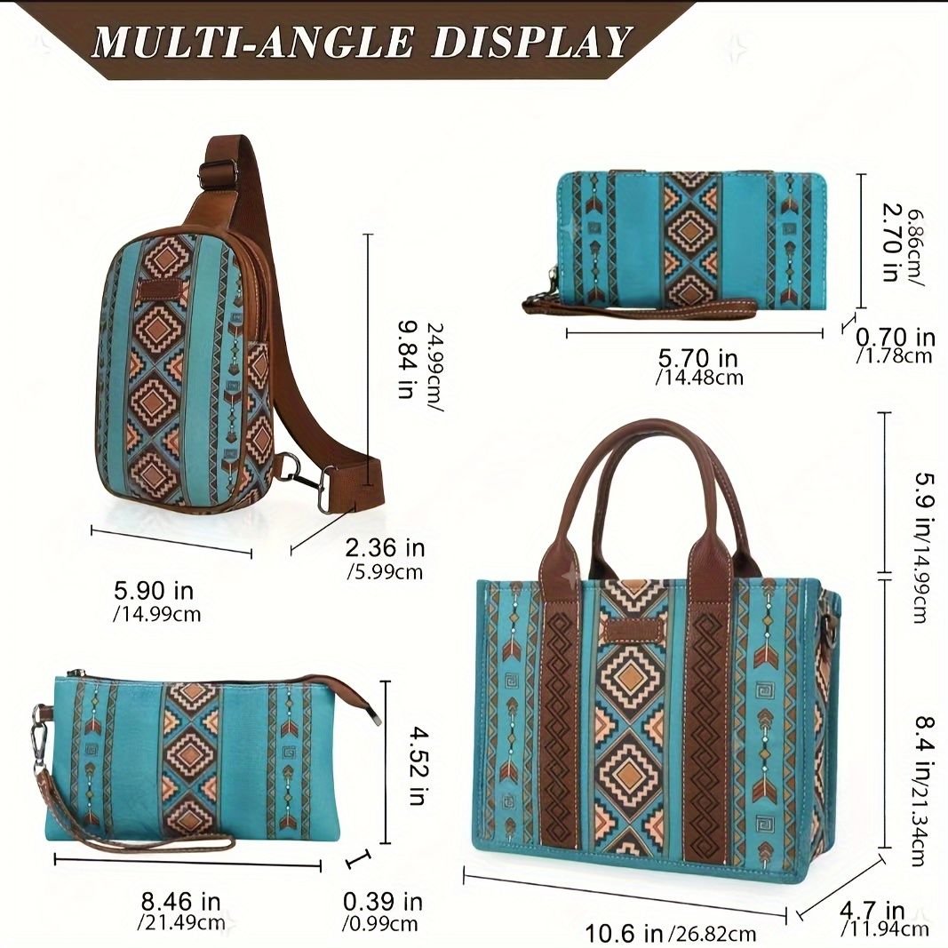 4Pcs Women's Tote Set, Retro Lightweight Boho Chic Satchel