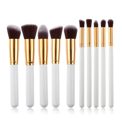 10-Piece Makeup Brush Set (White & Golden) – High-End Beauty Tools with Travel Bag