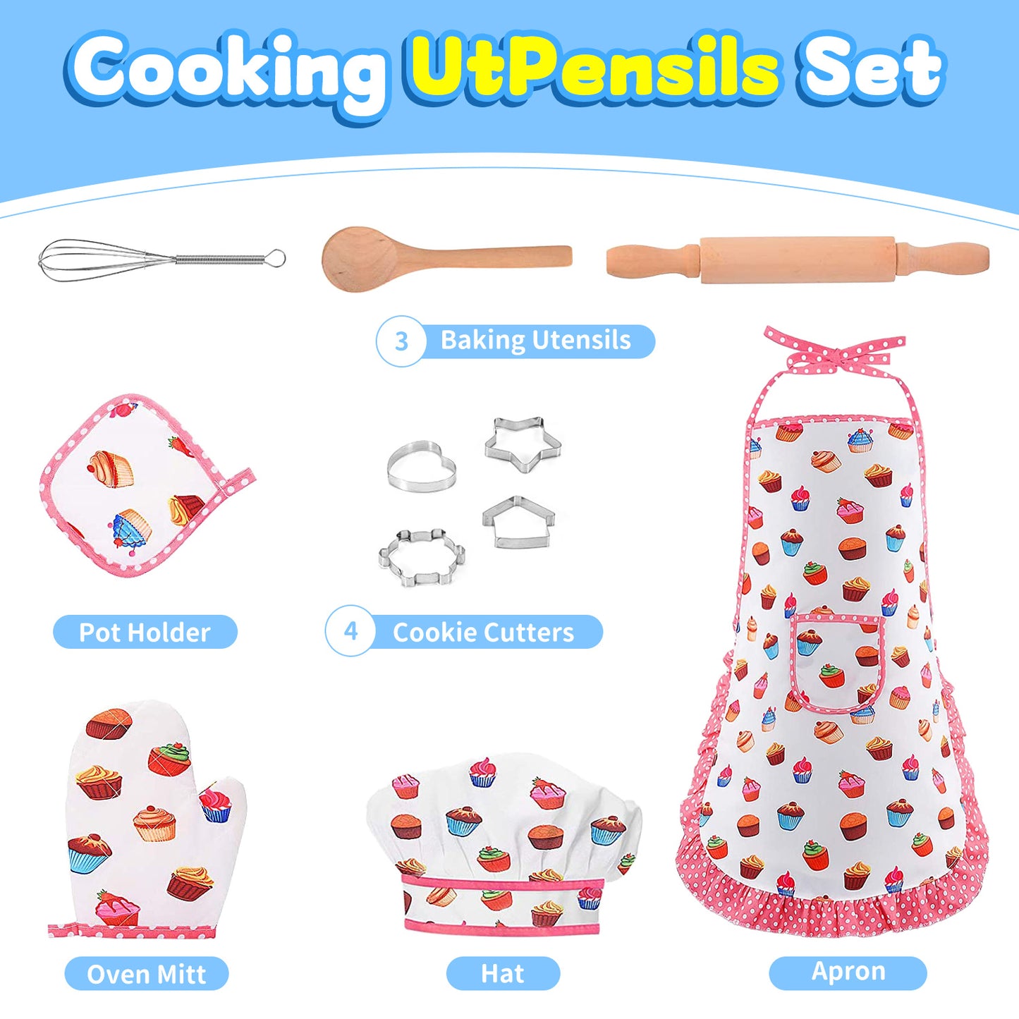 11-Piece Kids Cooking & Baking Set with Apron & Chef Hat