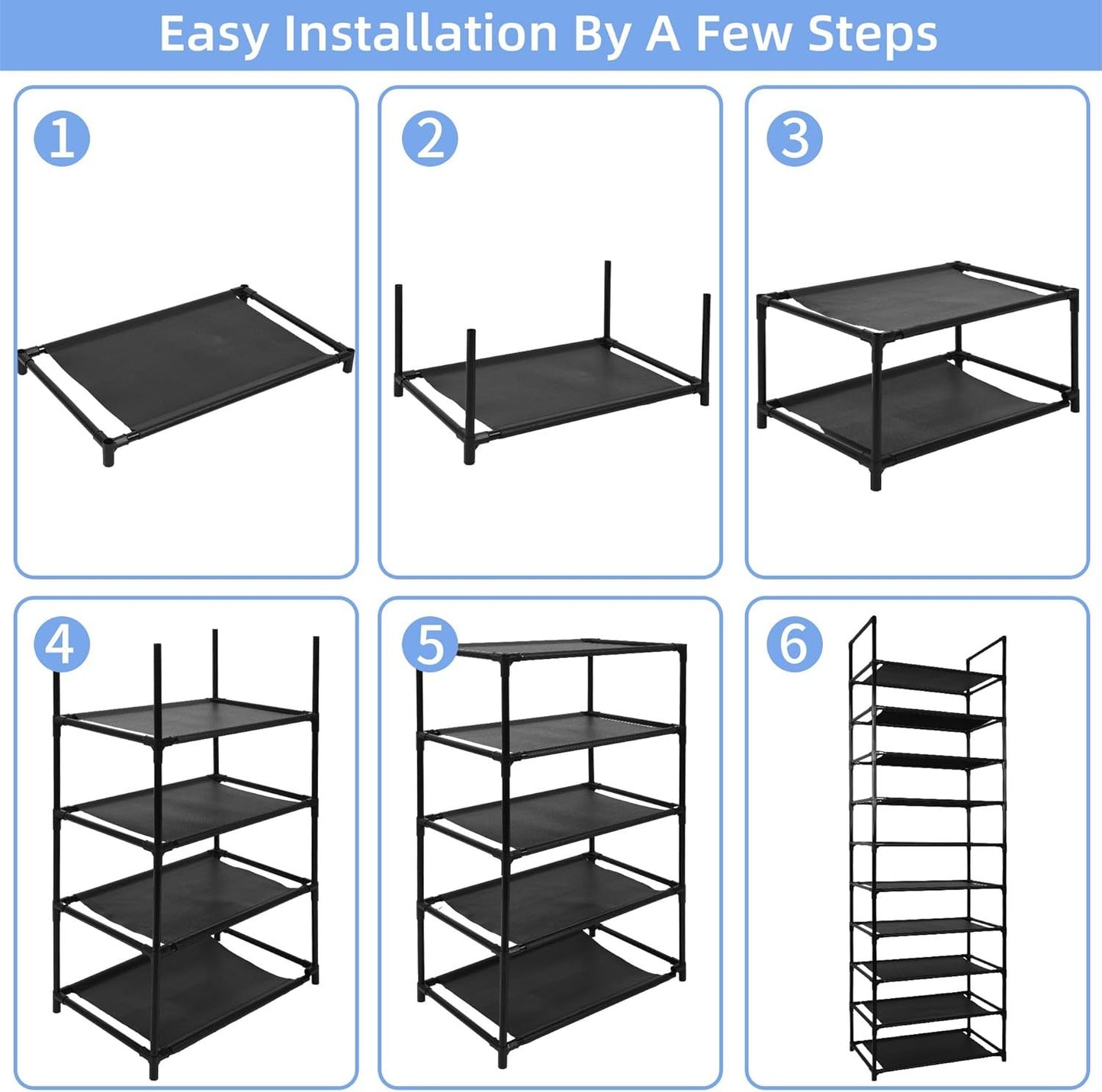 Shoe Rack 10 Tiers Narrow Shoe Organizer, Tall Shoe Rack for Entryway, Sturdy Metal Shoe Shelf for 20-25 Pairs Black