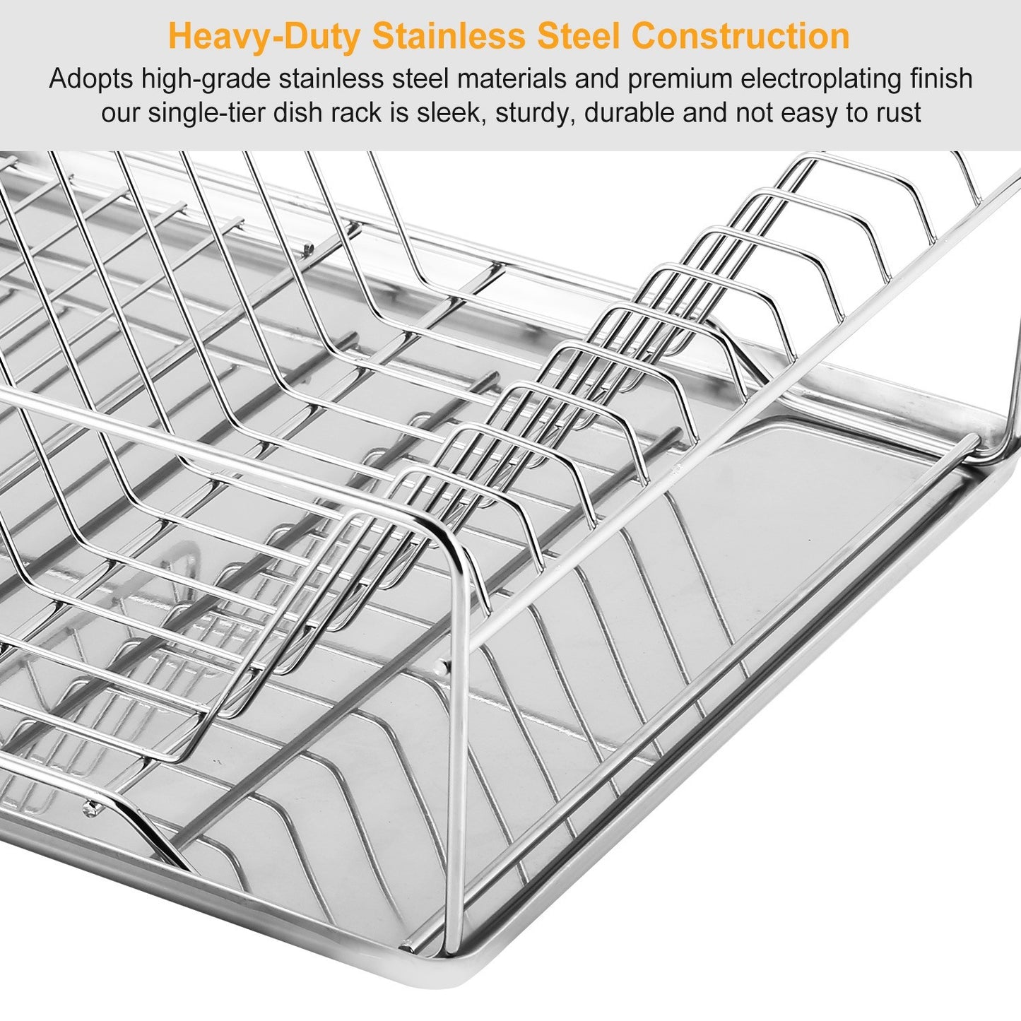 Stainless Steel Dish Drying Rack with Drainboard & Cutlery Holder