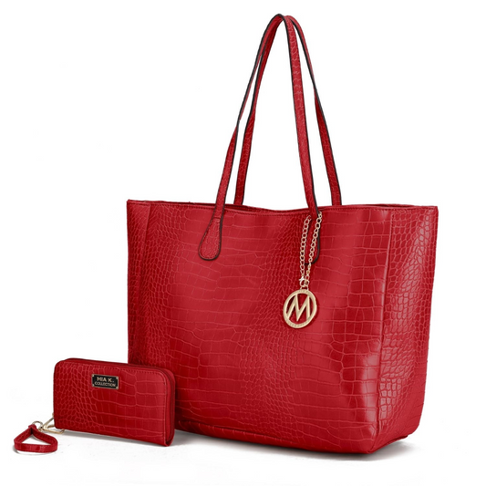 MKF Collection Sadie Oversize Tote Handbag & Wallet Set (Color Red)