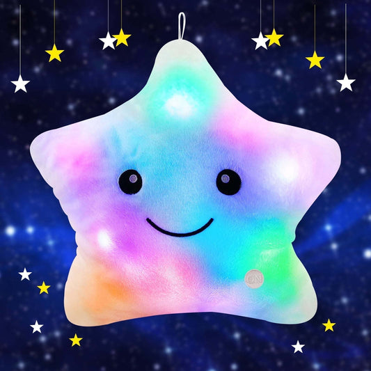 Twinkle Star Plush Pillow, LED Night Light Glowing Cushions, Creative Stuffed Toys Birthday Christmas Gifts for Kids Toddlers, White