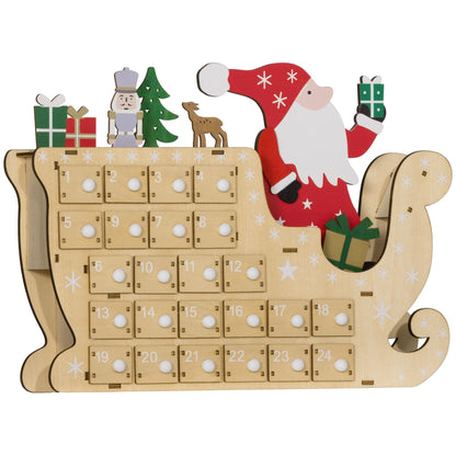 Christmas Advent Calendar with LED Lights, Wooden Holiday Decoration, 24 Countdown Drawers, Battery Operated