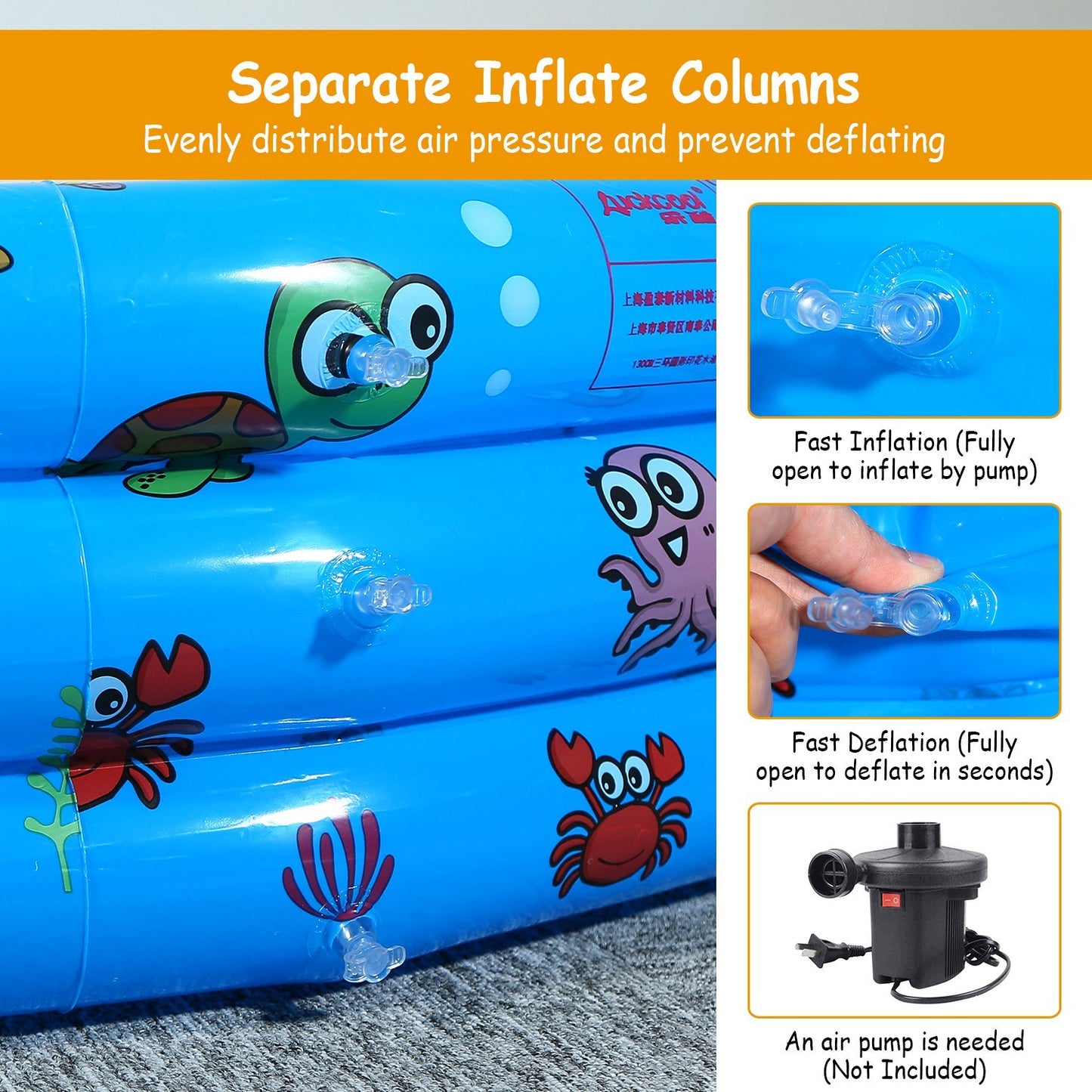 51x13In Inflatable Swimming Pool Blow Up Family Pool For 3 Kids Foldable Swim Ball Pool