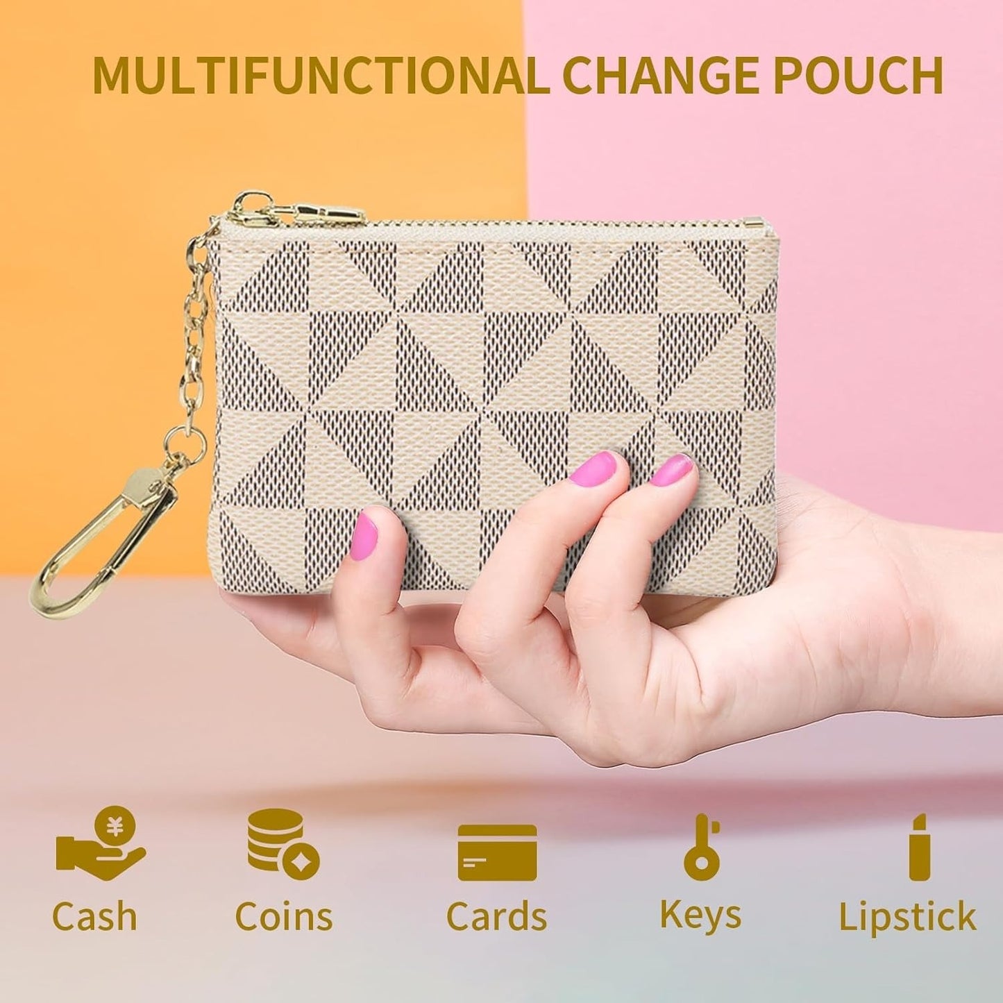 Leather Coin Purse for Women with KeyChain Small Zipper Change Purse coin Pouch Card Holder Wallet Clutch for Women & Men