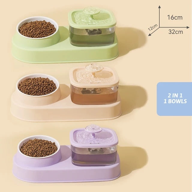 2-in-1 Cat Water Dispenser and Feeding Bowl