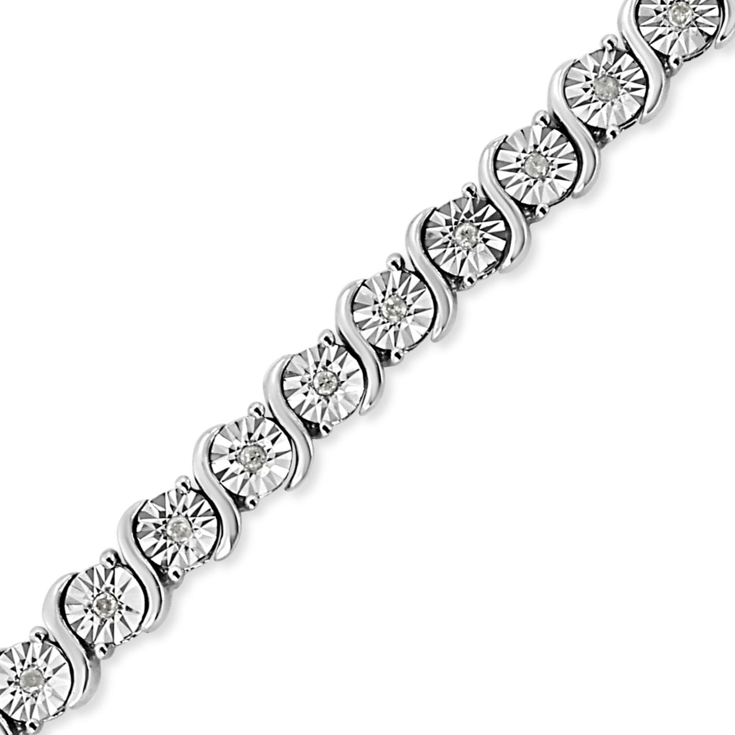 Sterling Silver 1/4 Cttw Diamond "S" Link Tennis Bracelet