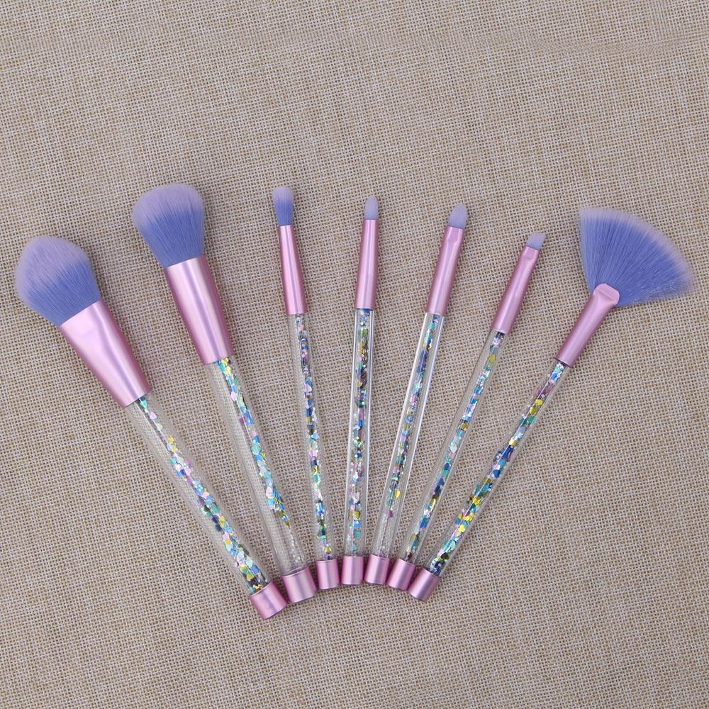 7 pcs Quicksand Makeup Brush Set with Bag – Unicorn Crystal Handle