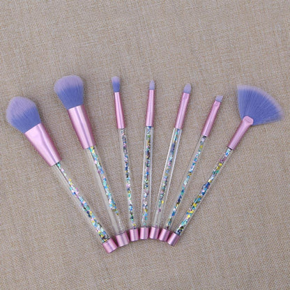 7 pcs Quicksand Makeup Brush Set with Bag – Unicorn Crystal Handle