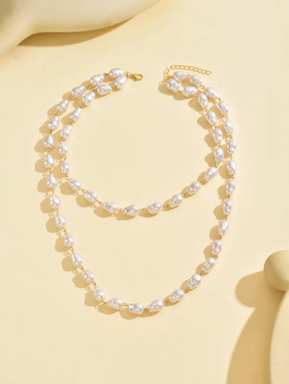 Elegant Double-Layer Pearl Necklace Set for Young Women