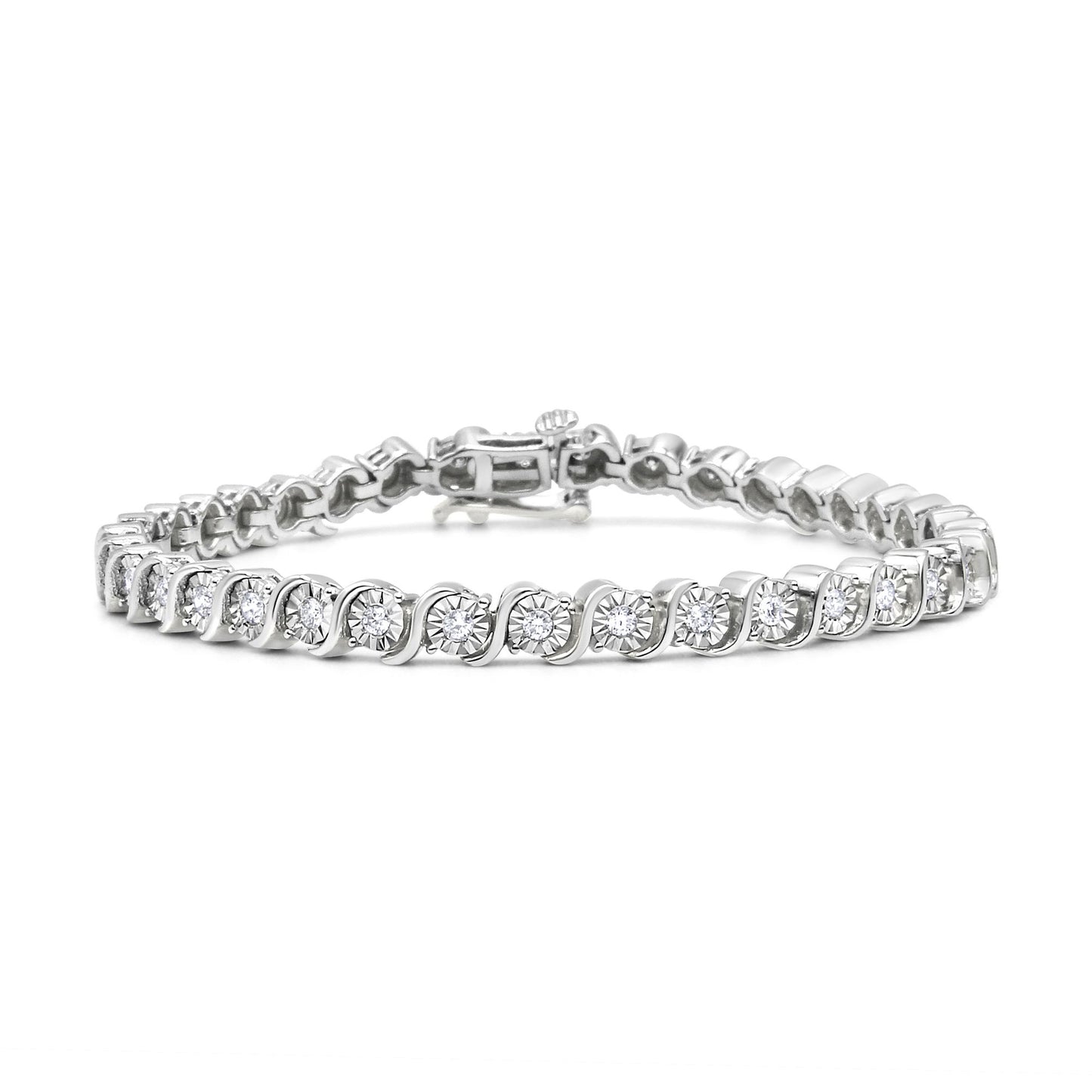 Sterling Silver 1/4 Cttw Diamond "S" Link Tennis Bracelet