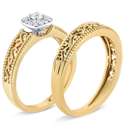 14K Yellow Gold-Plated Sterling Silver 1/5 Cttw Diamond Bridal Set