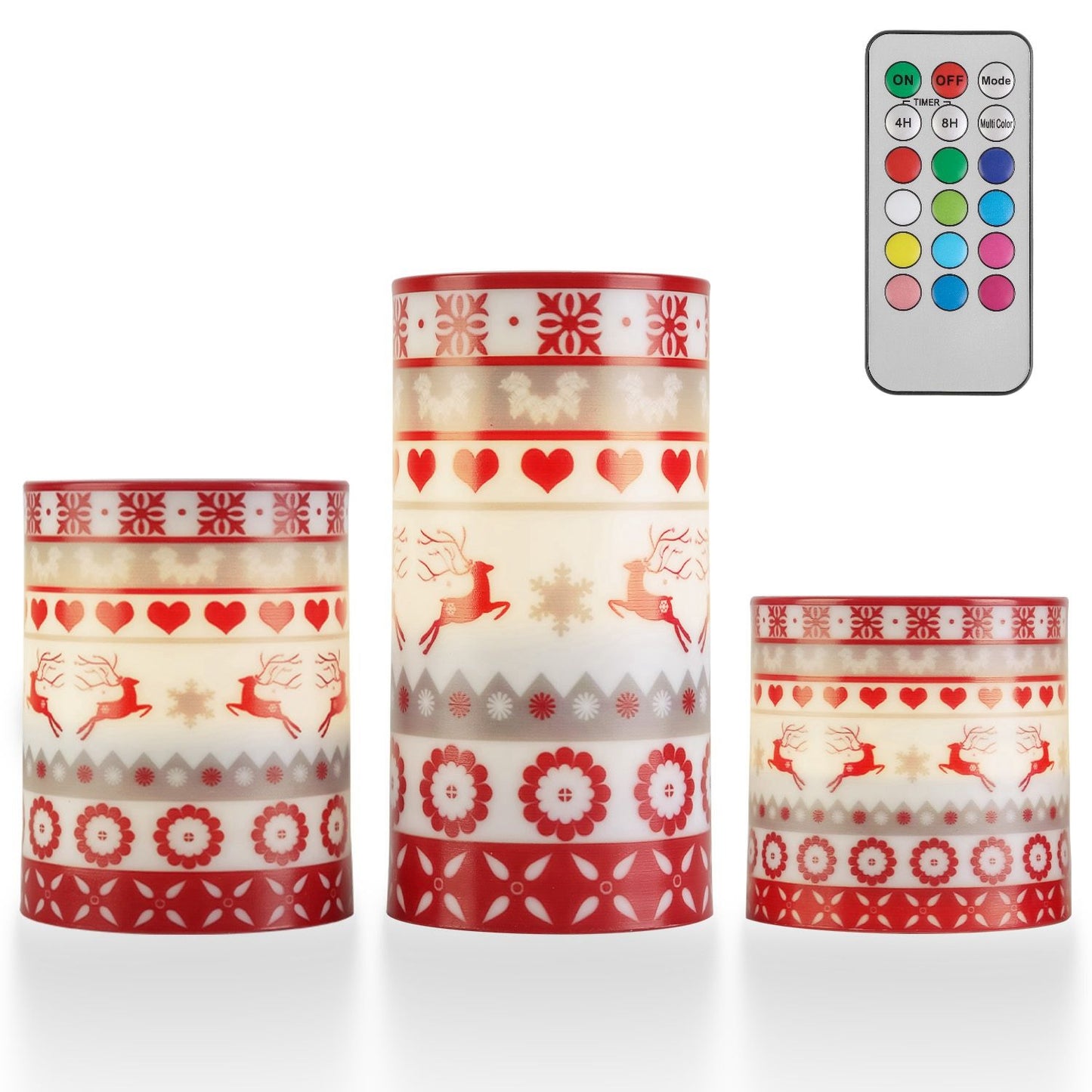 Christmas Flameless LED Candles Set – Deer Flickering Pillar