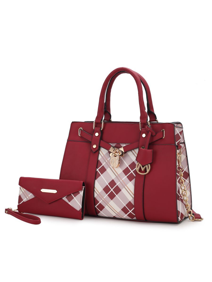 MKF Collection Christine Vegan Leather Plaid Satchel Bag with Wallet