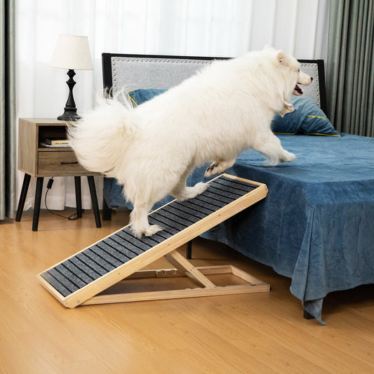 39" Long Wooden Pet Ramp, Folding Dog Cat Ramp with Height Adjustment