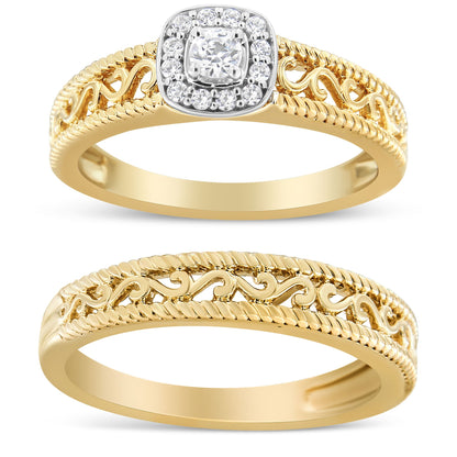 14K Yellow Gold-Plated Sterling Silver 1/5 Cttw Diamond Bridal Set