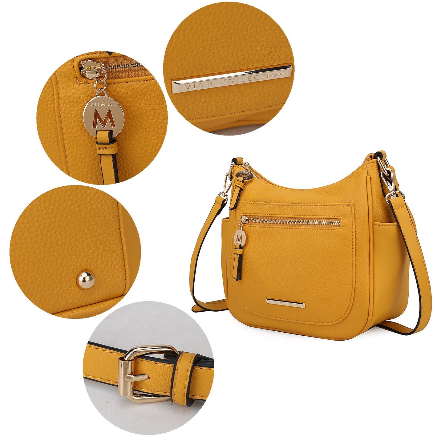 MKF Collection Wally Vegan Leather Cross-Body Bag with Gold Tone Embellishments by Mia K