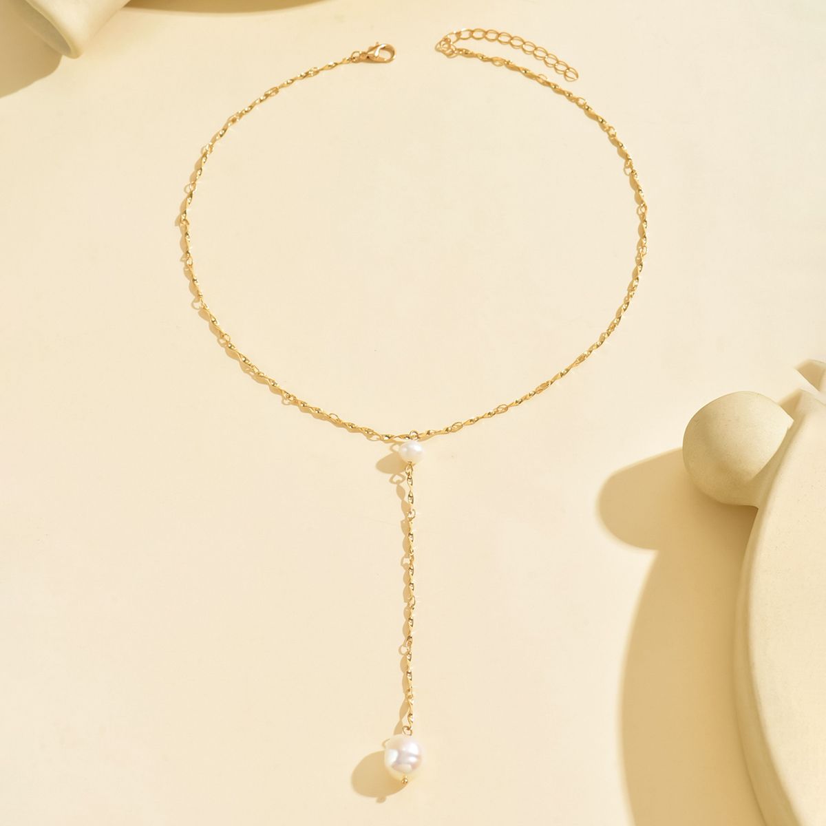 Elegant Gold-Tone Pearl Drop Necklace