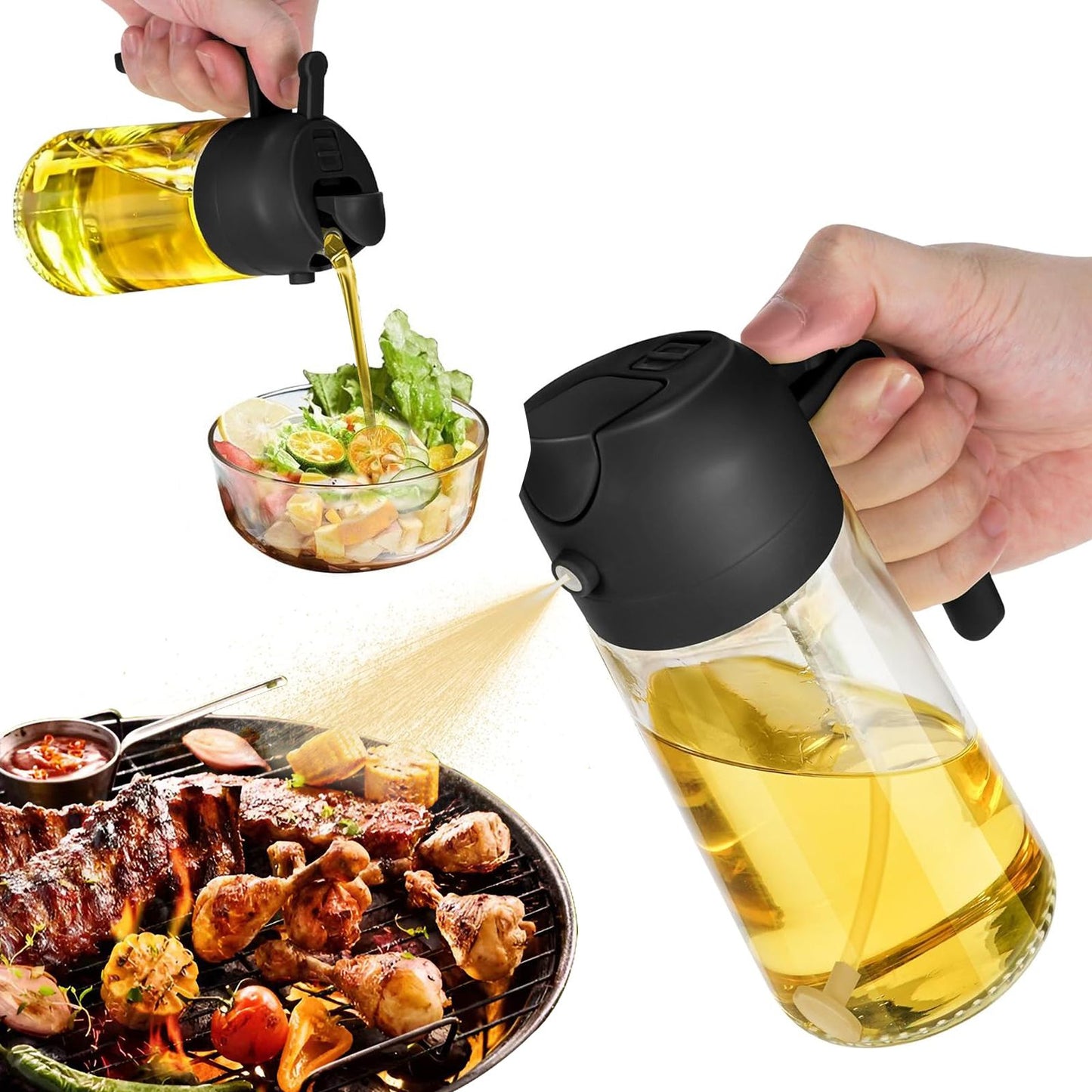 Oil Dispenser Bottle - 2-in-1 Olive Oil Sprayer & Dispenser