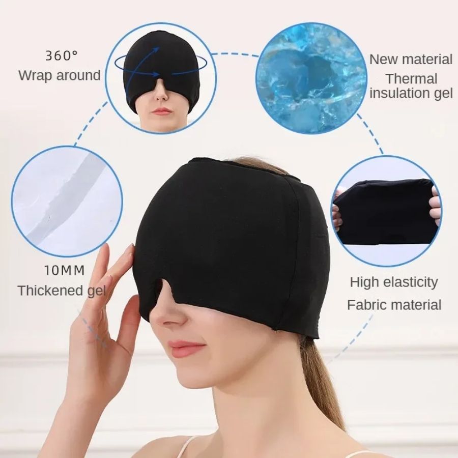 360° Massage Migraine Relief Hat, Hot/Cold Therapy Eye Mask