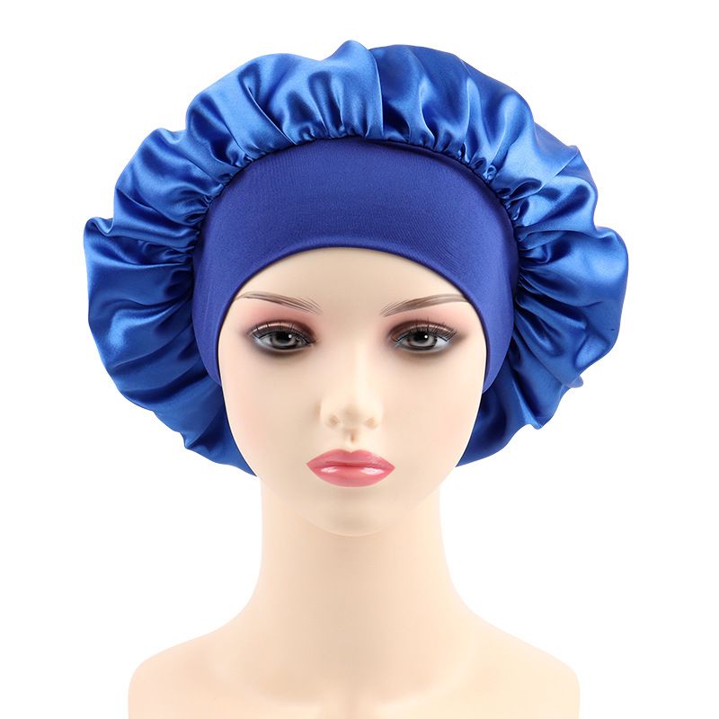 Elastic wide edge polyester nightcap, solid color women's hair care cap, hair styling cap, bonnet