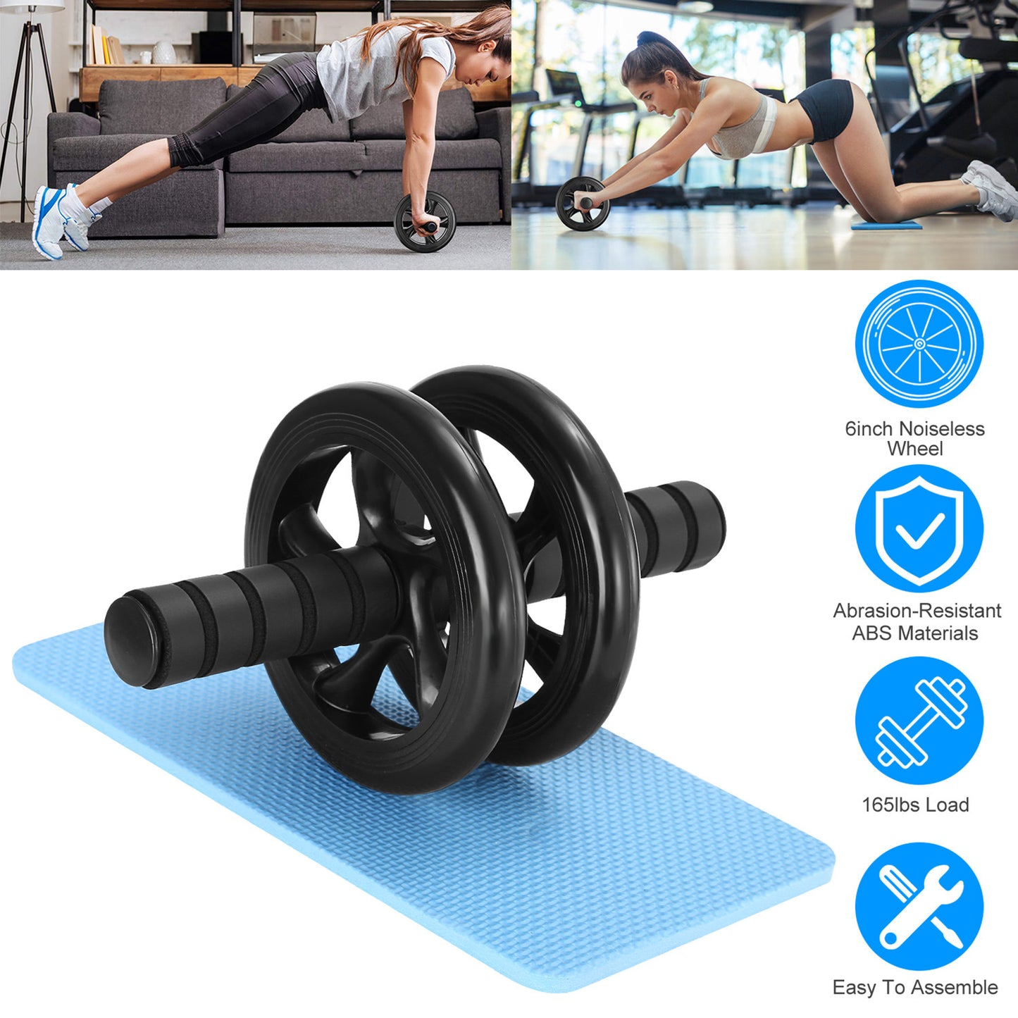 Ab Roller Wheel Fitness Exercise Roller with Knee Pad