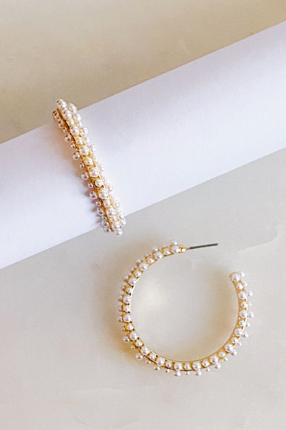 Delicate Pearl Hoop Earrings - 18K Gold Plated