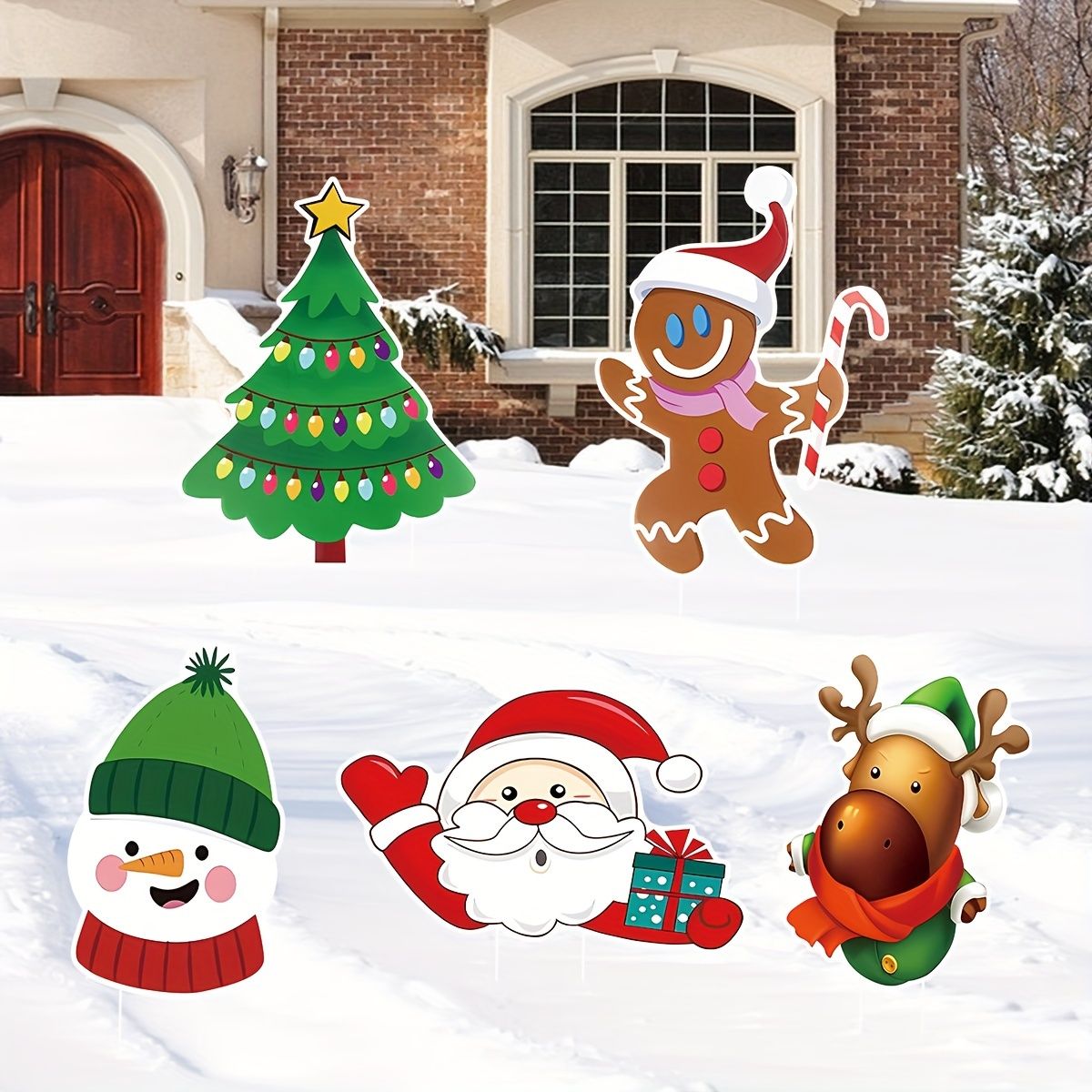 5 pcs Christmas Decorations Yard Signs Santa Claus Reindeer Snowman Xmas Signs Outdoor for Christmas Outdoor Holiday Garden Yard Lawn Decor