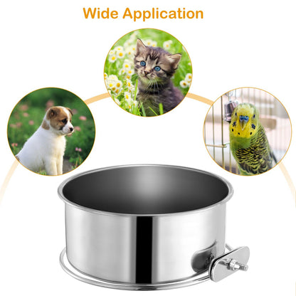 Stainless Steel Dog Bowl with Clamp Holder for Pet Cage