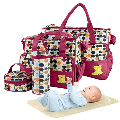 5PCS Baby Diaper Bag Set with Changing Pad & Insulated Pockets