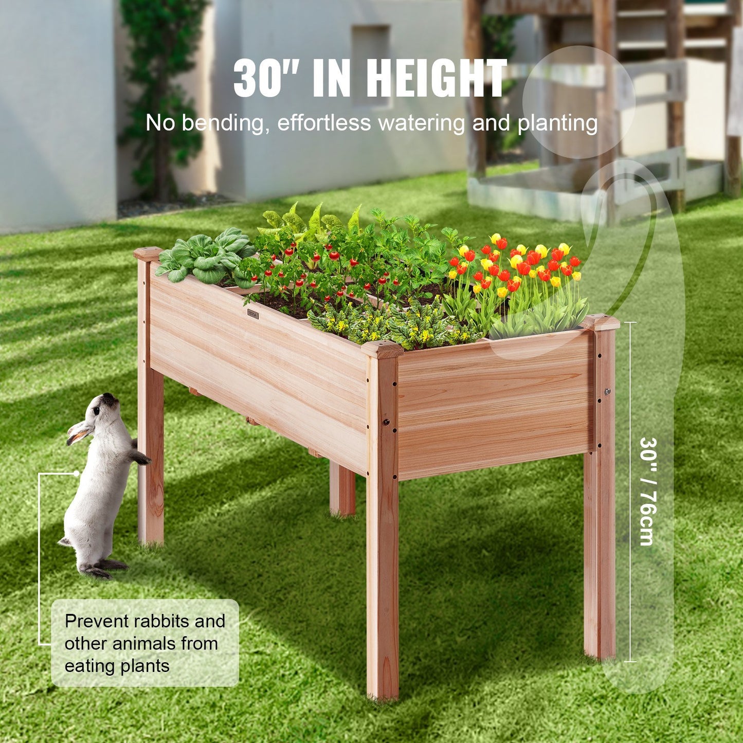 VEVOR Wooden Raised Garden Bed Planter Box 47.2x22.8x30" Flower Vegetable Herb