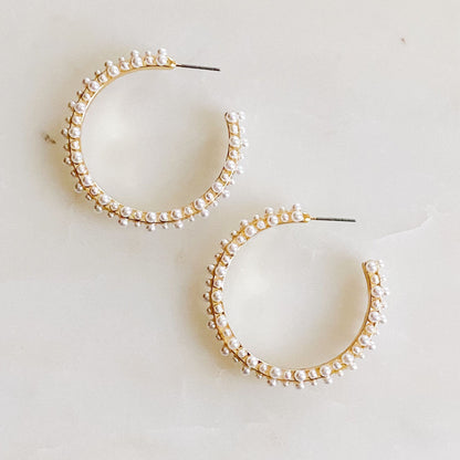 Delicate Pearl Hoop Earrings - 18K Gold Plated