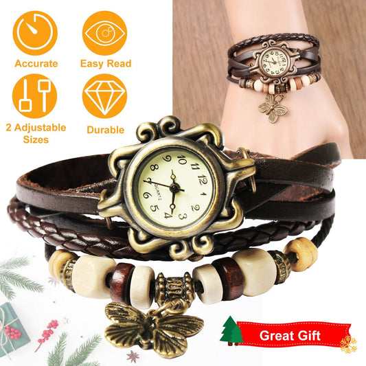 Vintage Women's Watch Bohemian Handmade Leather Watch Quartz Wrist Watch Fashion