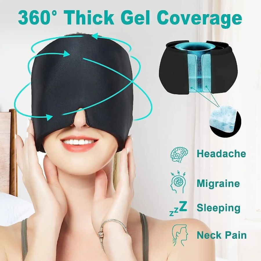 360° Massage Migraine Relief Hat, Hot/Cold Therapy Eye Mask