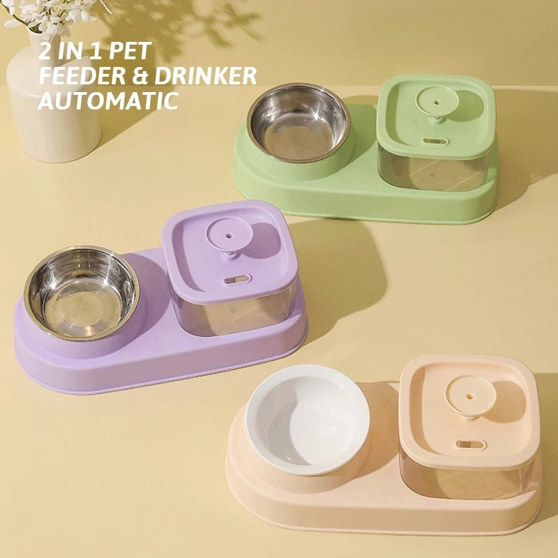 2-in-1 Cat Water Dispenser and Feeding Bowl