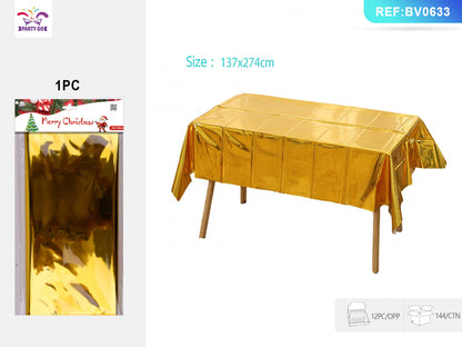 137 x 274cm Gold Plastic Tablecloths - Metallic Faux Foil Rectangle Covers