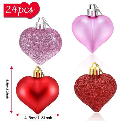 12PCS Christmas Heart Ornaments Gold Red Pink Silver Hanging Pendants