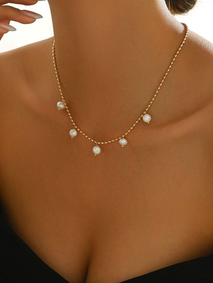 Elegant Gold-Tone Pearl Drop Anklet -  Stylish and Dainty Foot Jewelry