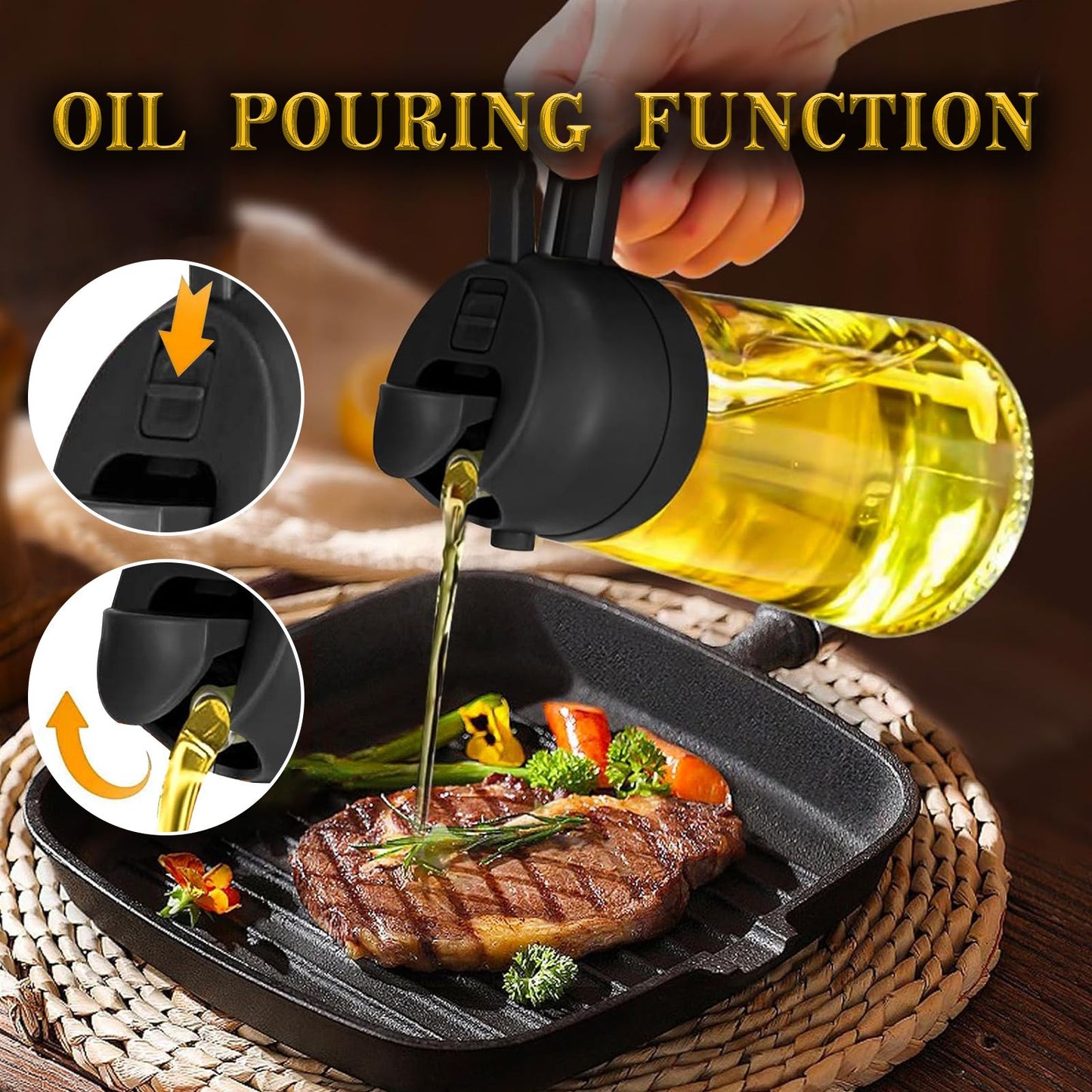 Oil Dispenser Bottle - 2-in-1 Olive Oil Sprayer & Dispenser