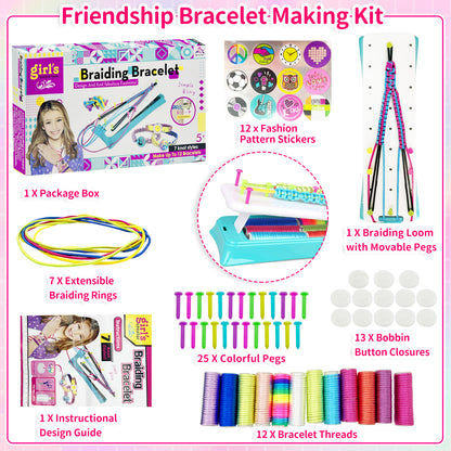 Friendship Bracelet Making Kit, DIY Arts and Crafts Kit Toys for Teen Girls Travel Activity Set Gifts for Age 6 7 8 9 10 11 12 Year Old Girls