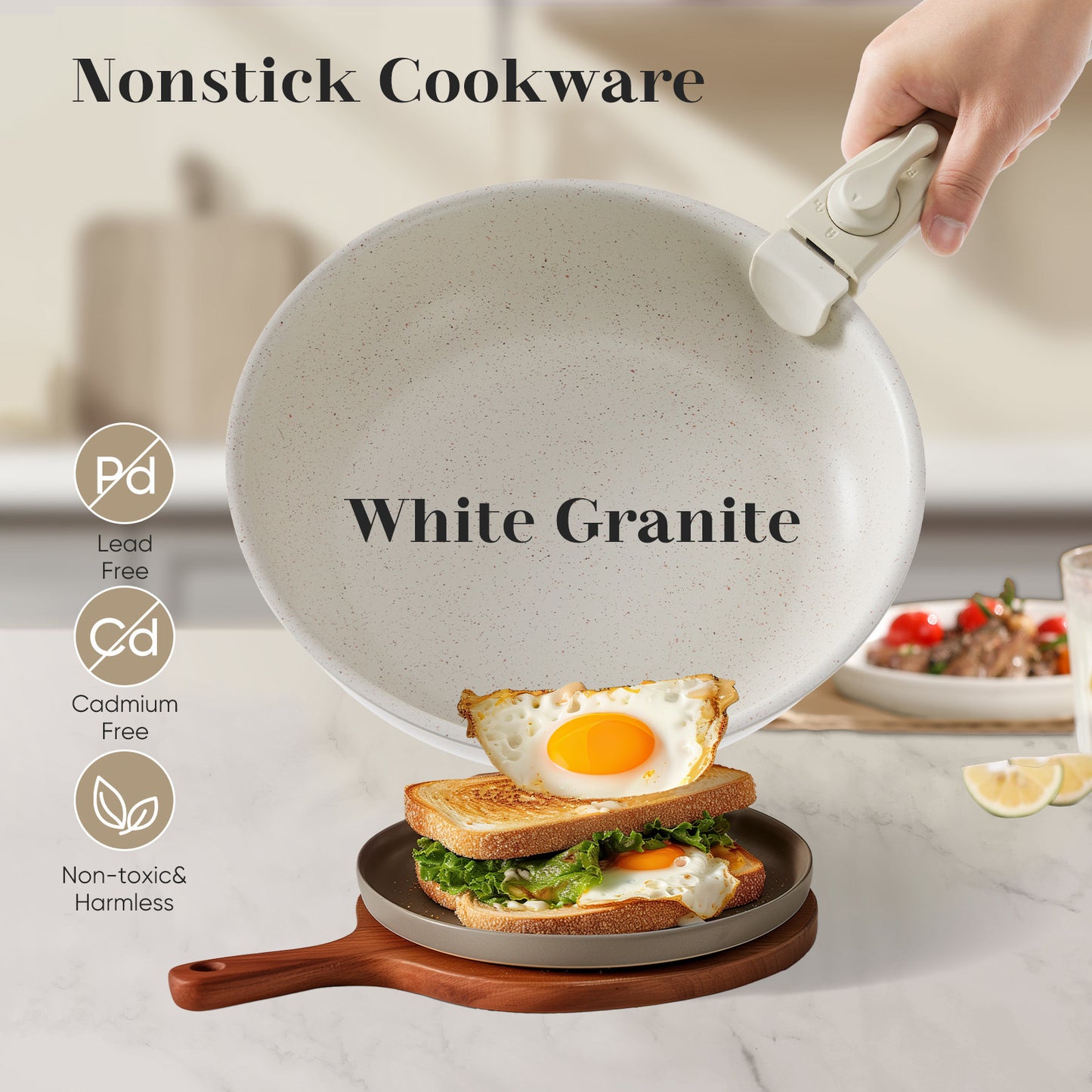 12-Piece Granite Non-Stick Cookware Set with Detachable Handles