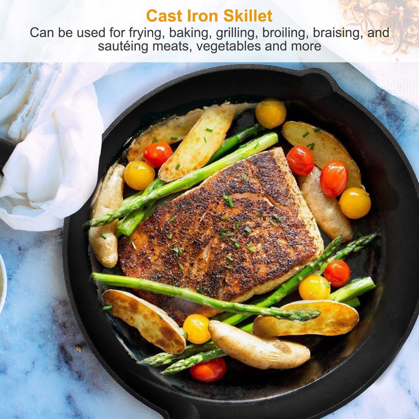 3 Pcs Pre-Seasoned Cast Iron Skillet Set – Durable & Versatile Cookware